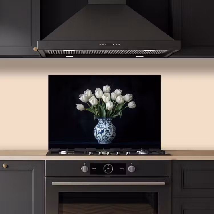 Spatscherm keuken - Wit - Bloemen - Tulpen - Vaas — 2