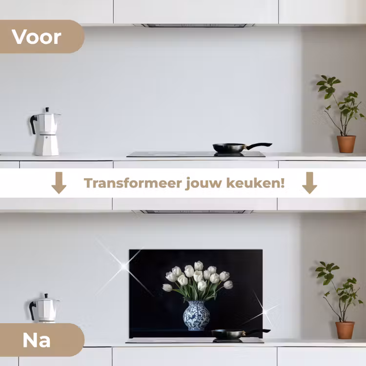 Spatscherm keuken - Wit - Bloemen - Tulpen - Vaas — 3