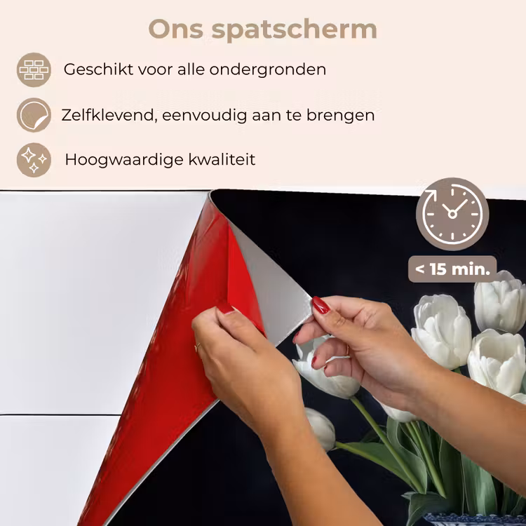 Spatscherm keuken - Wit - Bloemen - Tulpen - Vaas — 4