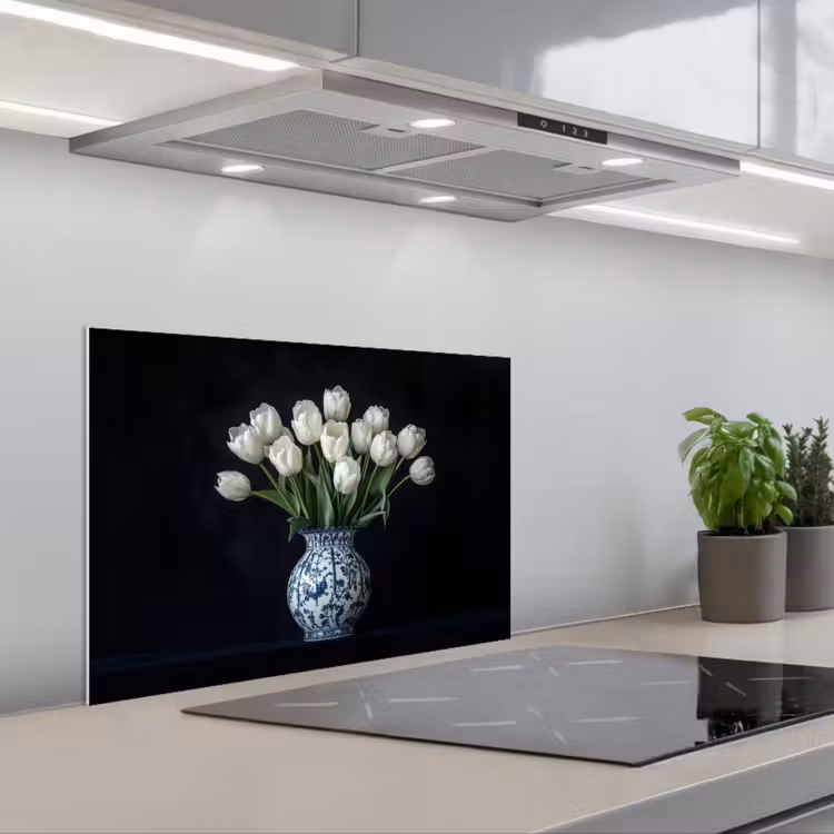Spatscherm keuken - Wit - Bloemen - Tulpen - Vaas — 5