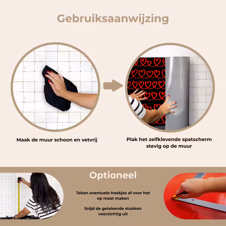 Spatscherm keuken - Verweven - Harten - Zwart - Rood — 7