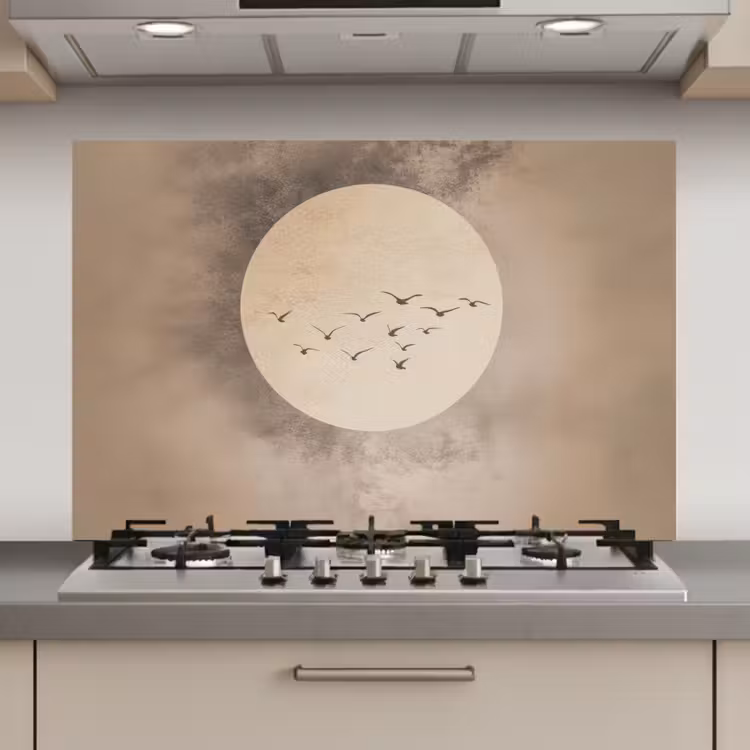 Spatscherm keuken - Vogel - Beige - Japandi — 1