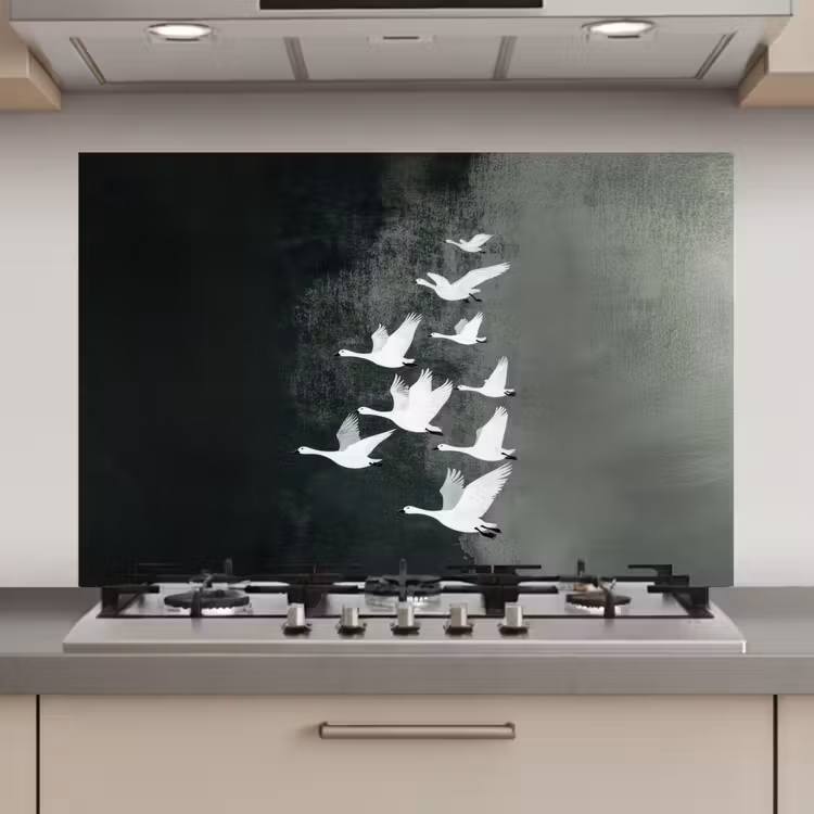 Spatscherm keuken - Vogel - Japandi - Groen — 1