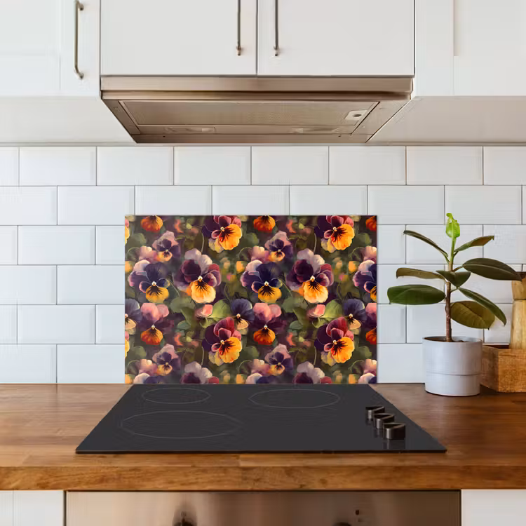Spatscherm keuken - Warm - Patroon - Penseel - Viooltjes — 5