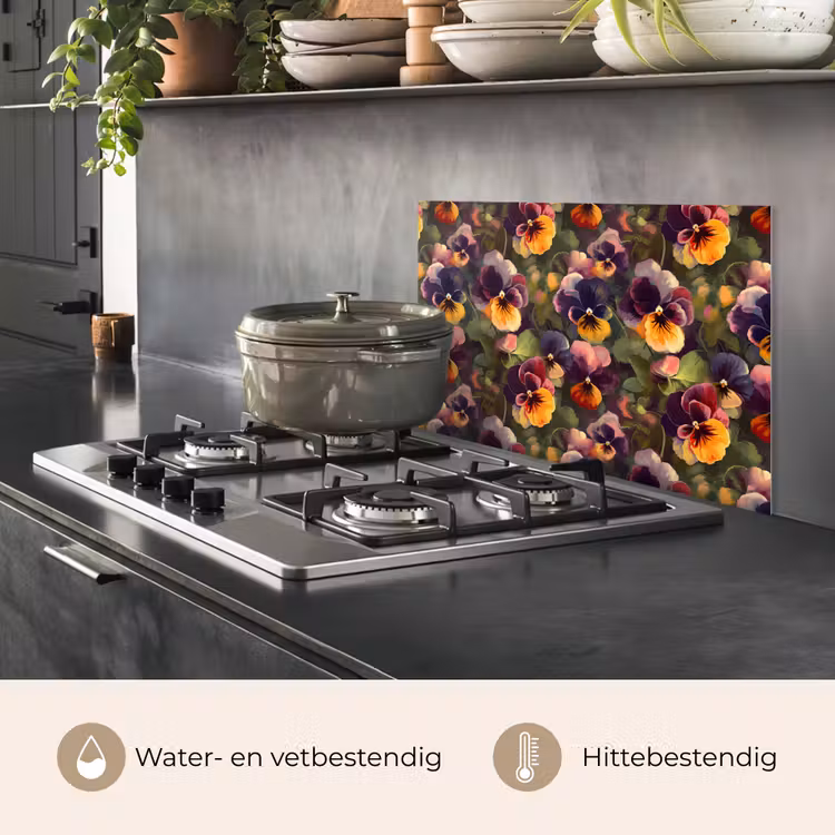 Spatscherm keuken - Warm - Patroon - Penseel - Viooltjes — 6