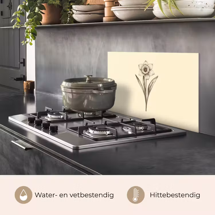Spatscherm keuken - Zwart - Narcis - Illustratie — 7