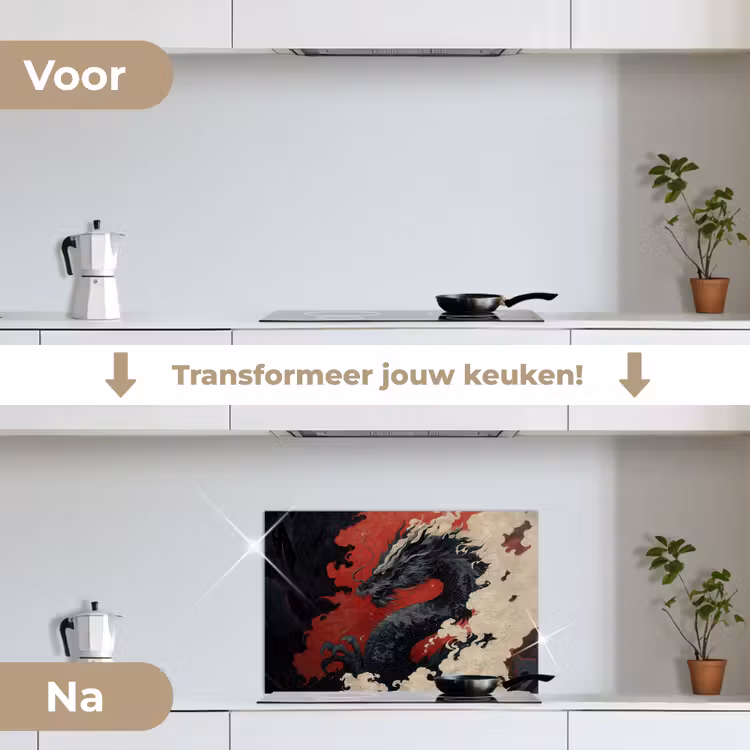 Spatscherm keuken - Zwarte draak - Rookwolken - Rood — 3