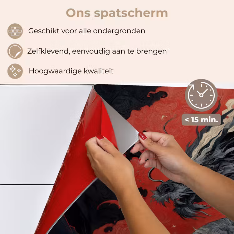 Spatscherm keuken - Zwarte draak - Rookwolken - Rood — 4