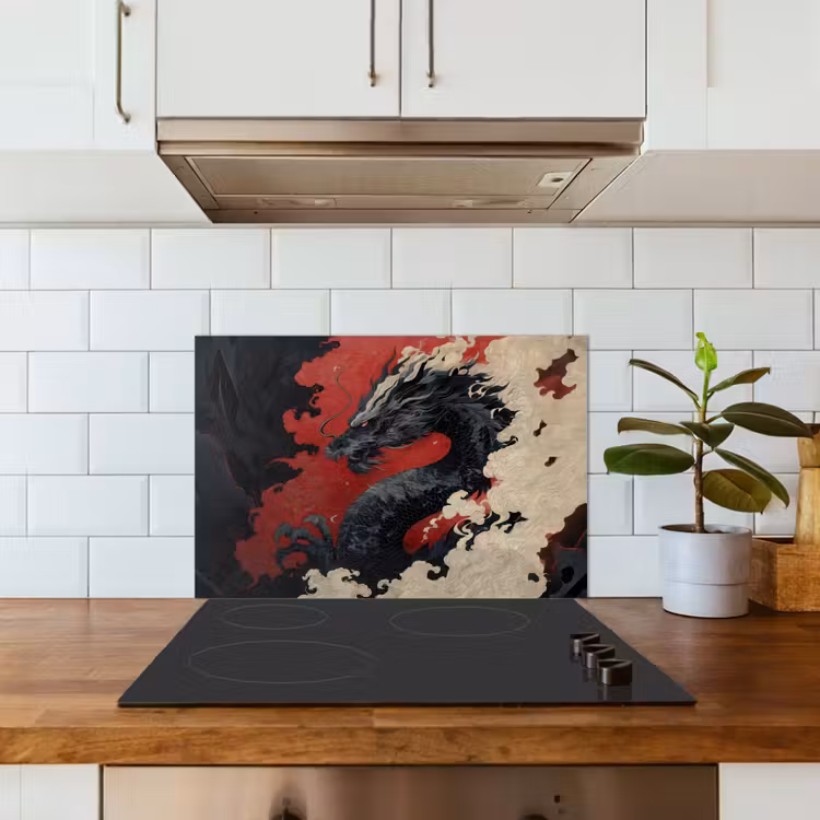 Spatscherm keuken - Zwarte draak - Rookwolken - Rood — 6