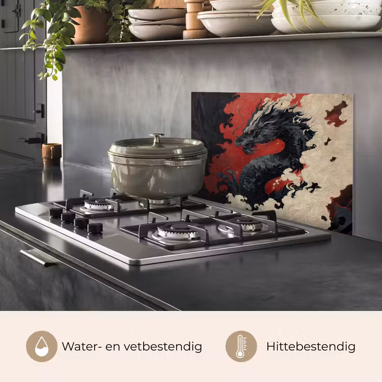 Spatscherm keuken - Zwarte draak - Rookwolken - Rood — 7