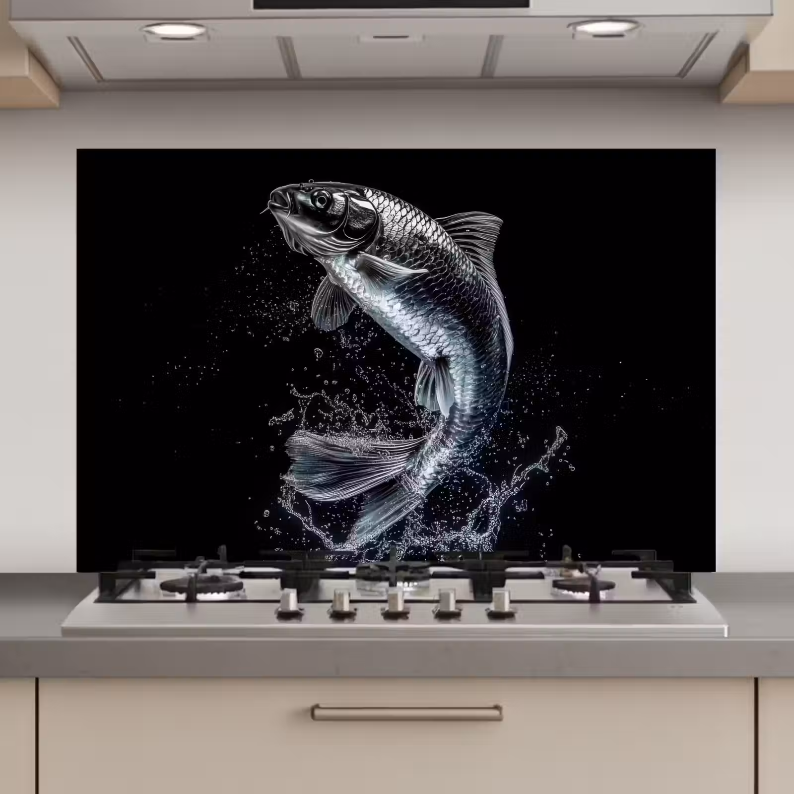 Spatscherm keuken - Vis - Koi - Zwart - Water — 1