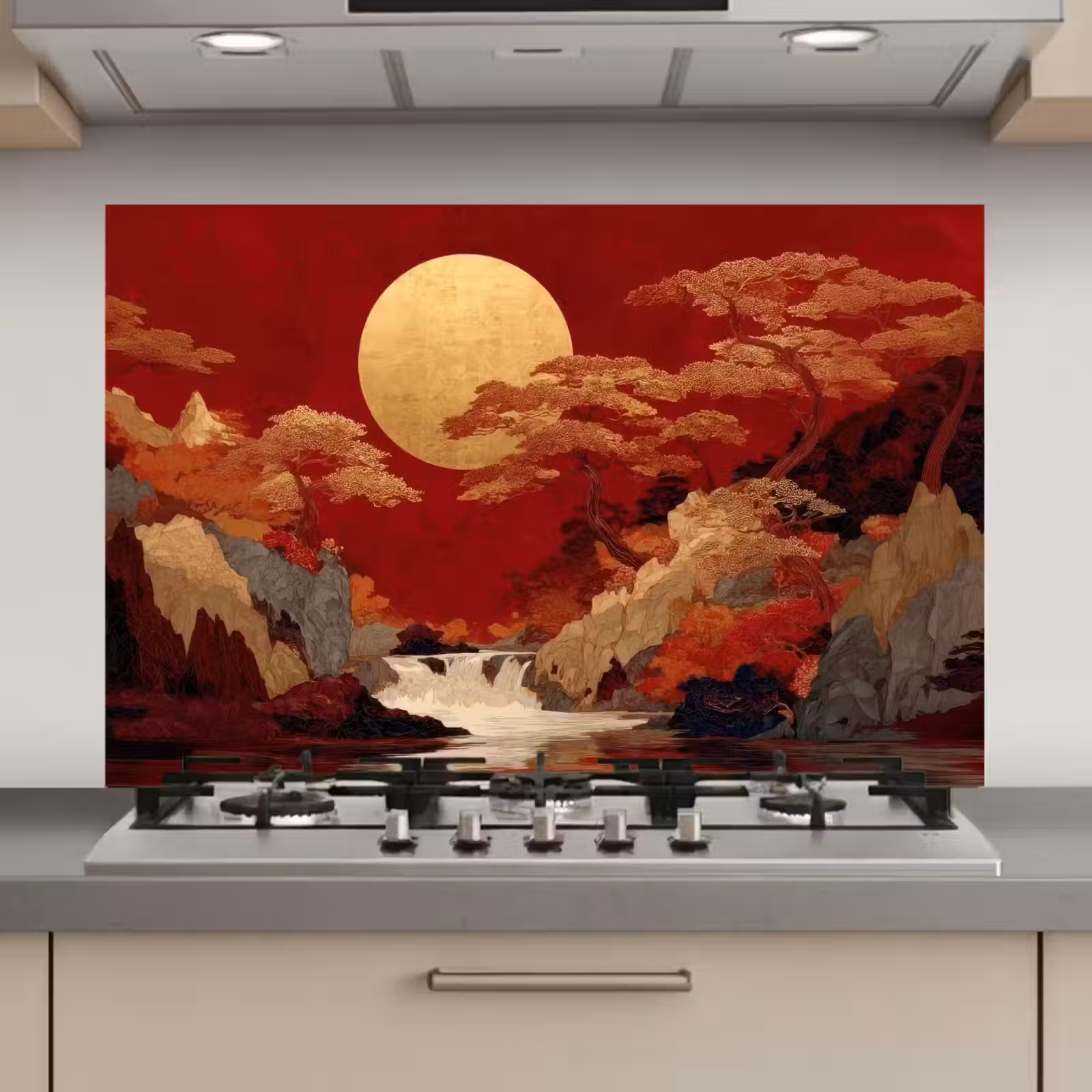 Spatscherm keuken - Volle maan - Landschap - Waterval — 1