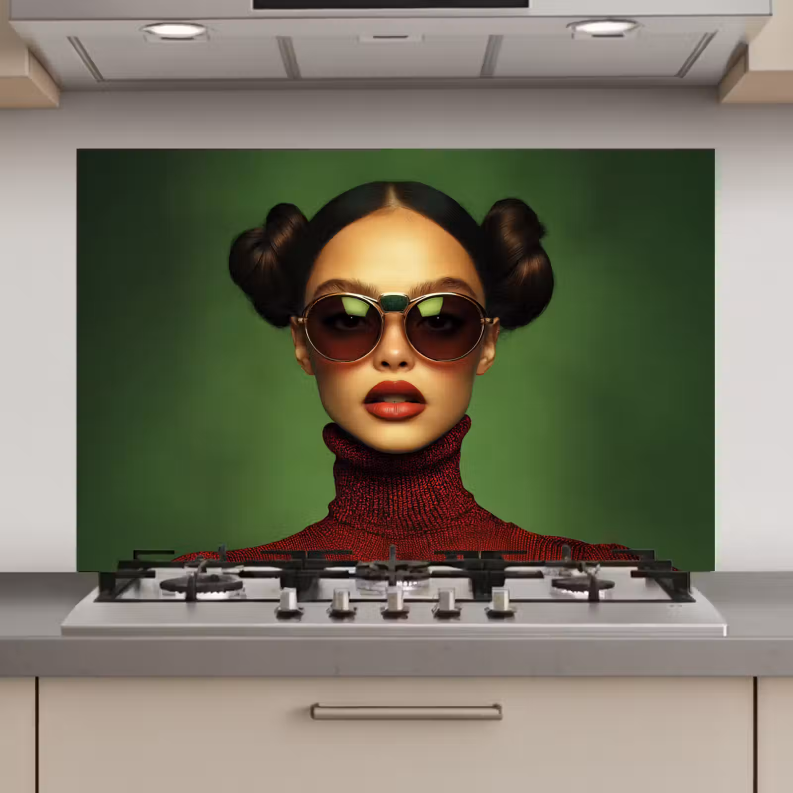 Spatscherm keuken - Vrouw - Groen - Bril - Aesthetic - Modern — 1