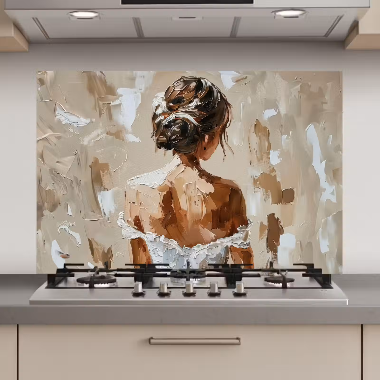 Spatscherm keuken - Vrouw - Verf - Abstract - Beige - Modern — 1