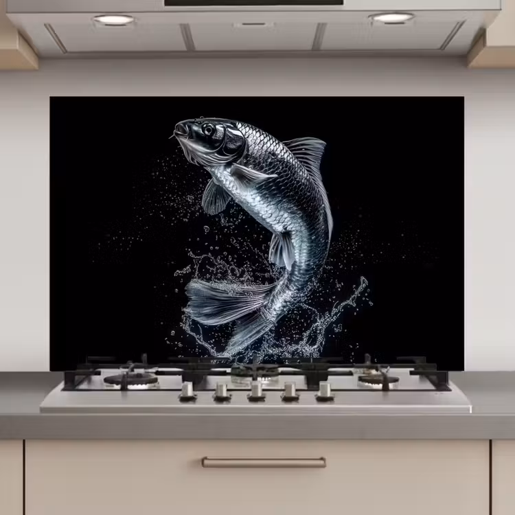 Spatscherm keuken - Vis - Koi - Zwart - Water — 1