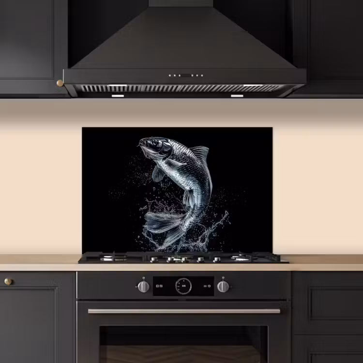 Spatscherm keuken - Vis - Koi - Zwart - Water — 2
