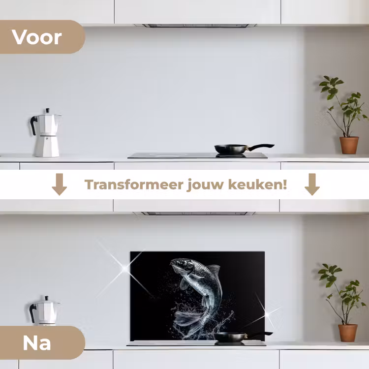 Spatscherm keuken - Vis - Koi - Zwart - Water — 3