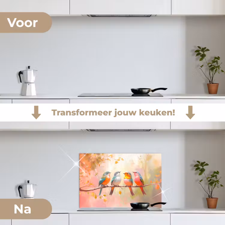 Spatscherm keuken - Vogels - Kleurrijk - Tak — 3