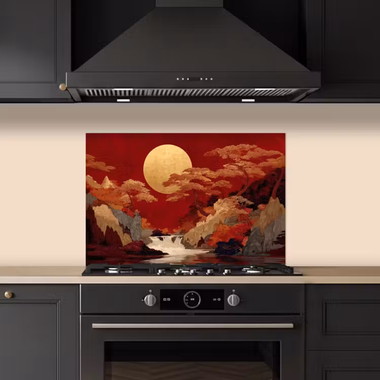 Spatscherm keuken - Volle maan - Landschap - Waterval — 2