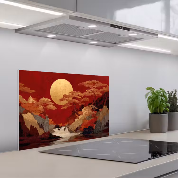 Spatscherm keuken - Volle maan - Landschap - Waterval — 5