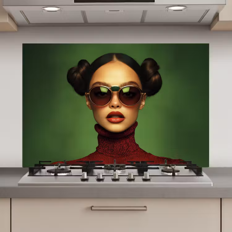 Spatscherm keuken - Vrouw - Groen - Bril - Aesthetic - Modern — 1