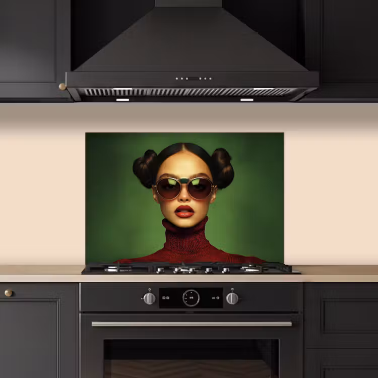 Spatscherm keuken - Vrouw - Groen - Bril - Aesthetic - Modern — 2