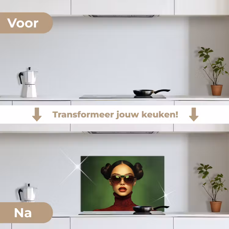 Spatscherm keuken - Vrouw - Groen - Bril - Aesthetic - Modern — 3