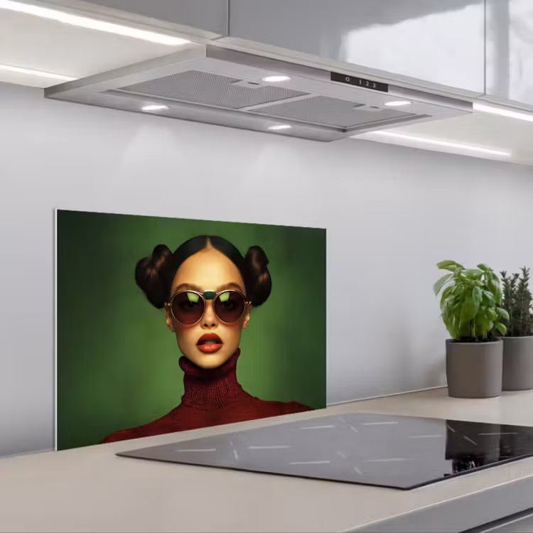 Spatscherm keuken - Vrouw - Groen - Bril - Aesthetic - Modern — 5