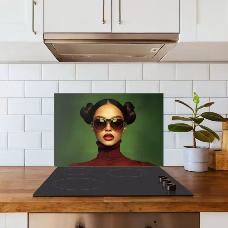 Spatscherm keuken - Vrouw - Groen - Bril - Aesthetic - Modern — 6
