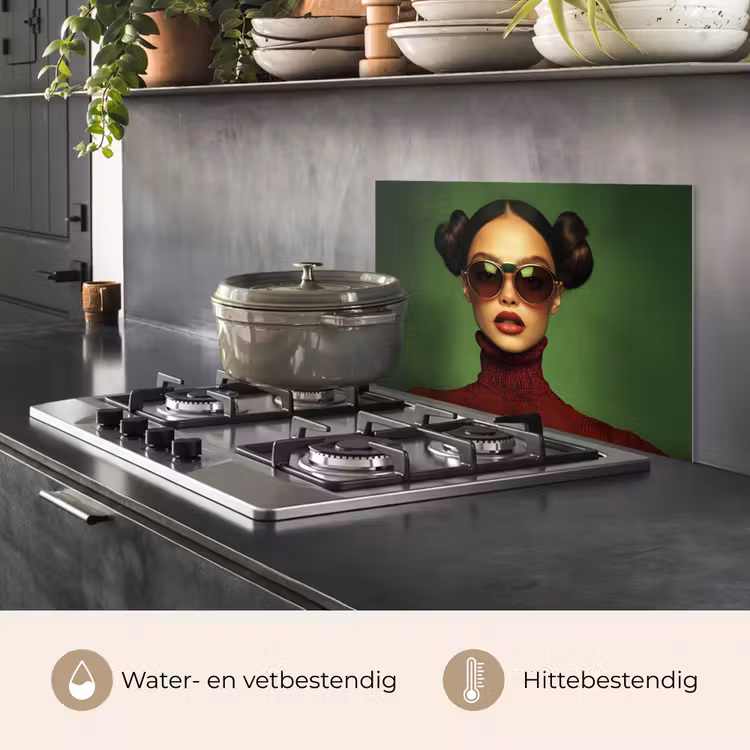 Spatscherm keuken - Vrouw - Groen - Bril - Aesthetic - Modern — 7