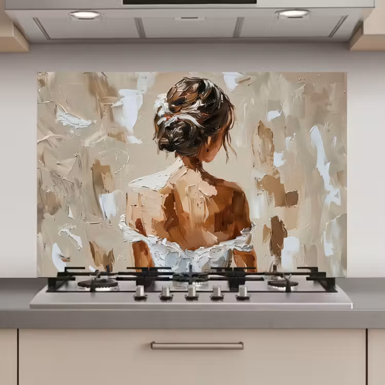 Spatscherm keuken - Vrouw - Verf - Abstract - Beige - Modern — 1