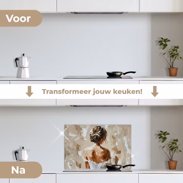 Spatscherm keuken - Vrouw - Verf - Abstract - Beige - Modern — 3