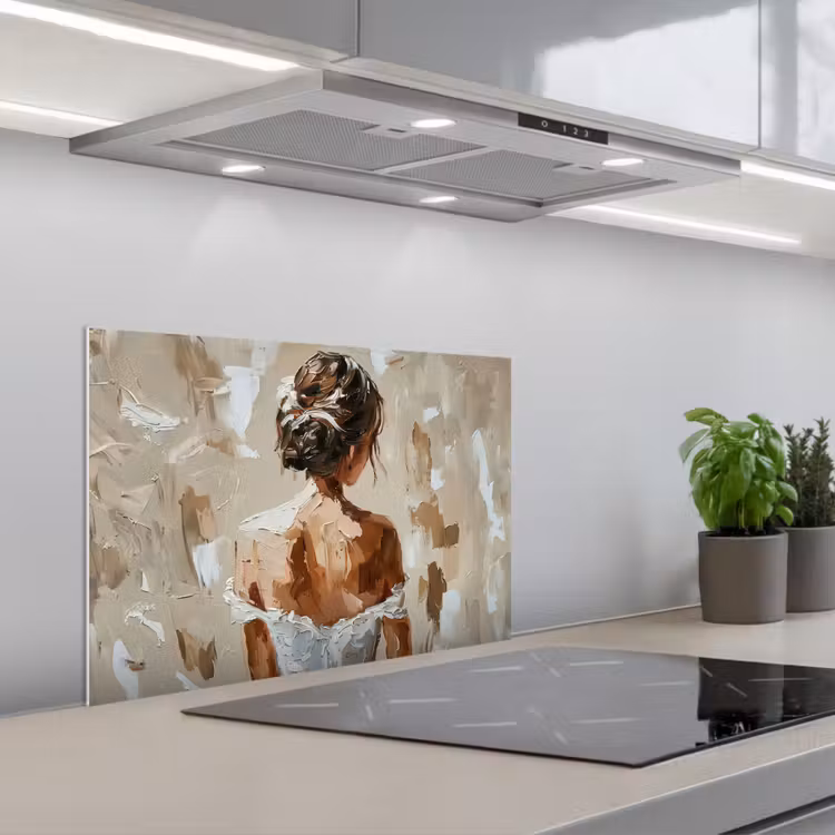 Spatscherm keuken - Vrouw - Verf - Abstract - Beige - Modern — 5