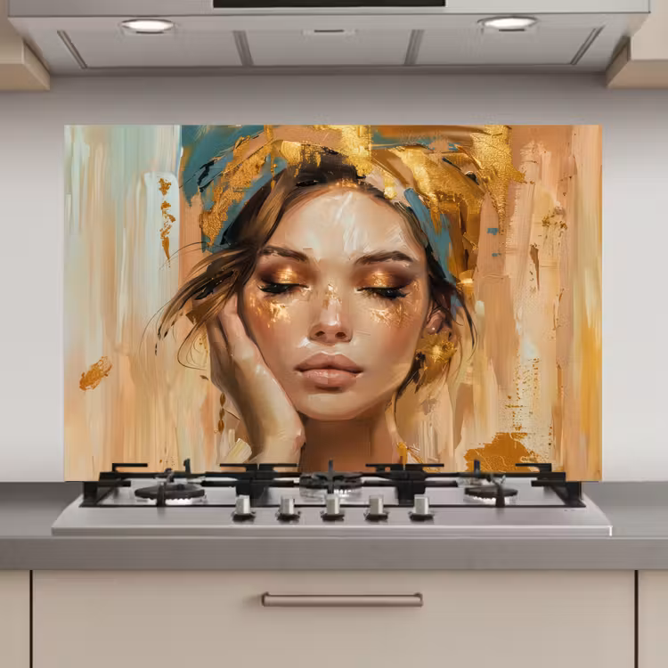 Spatscherm keuken - Vrouwen - Portret - Luxe - Goud — 1