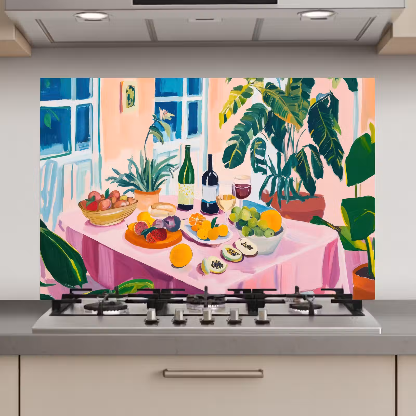 Spatscherm keuken - Tafel - Wijn - Fruit — 1