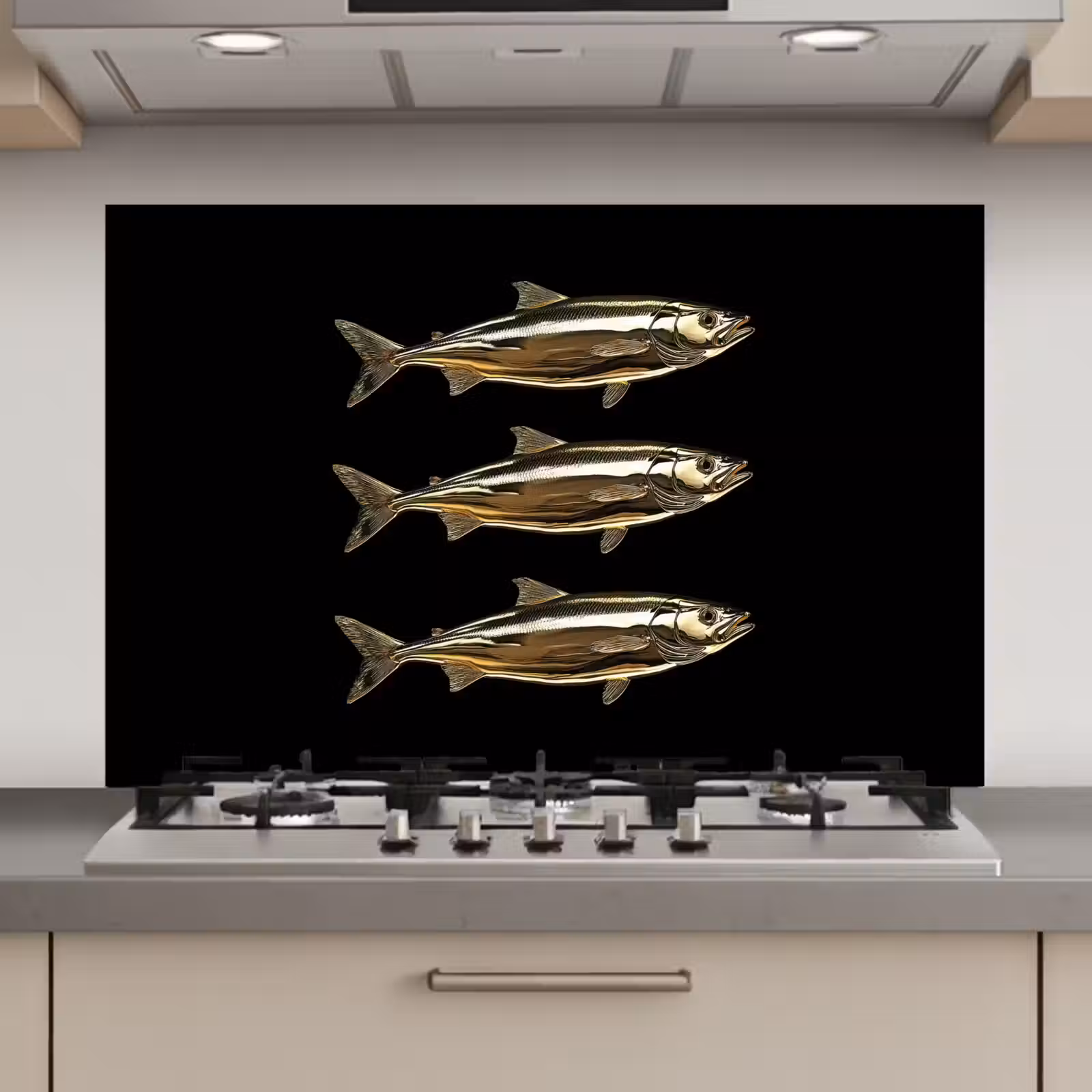 Spatscherm keuken - Vissen - Goud - Zwart — 1