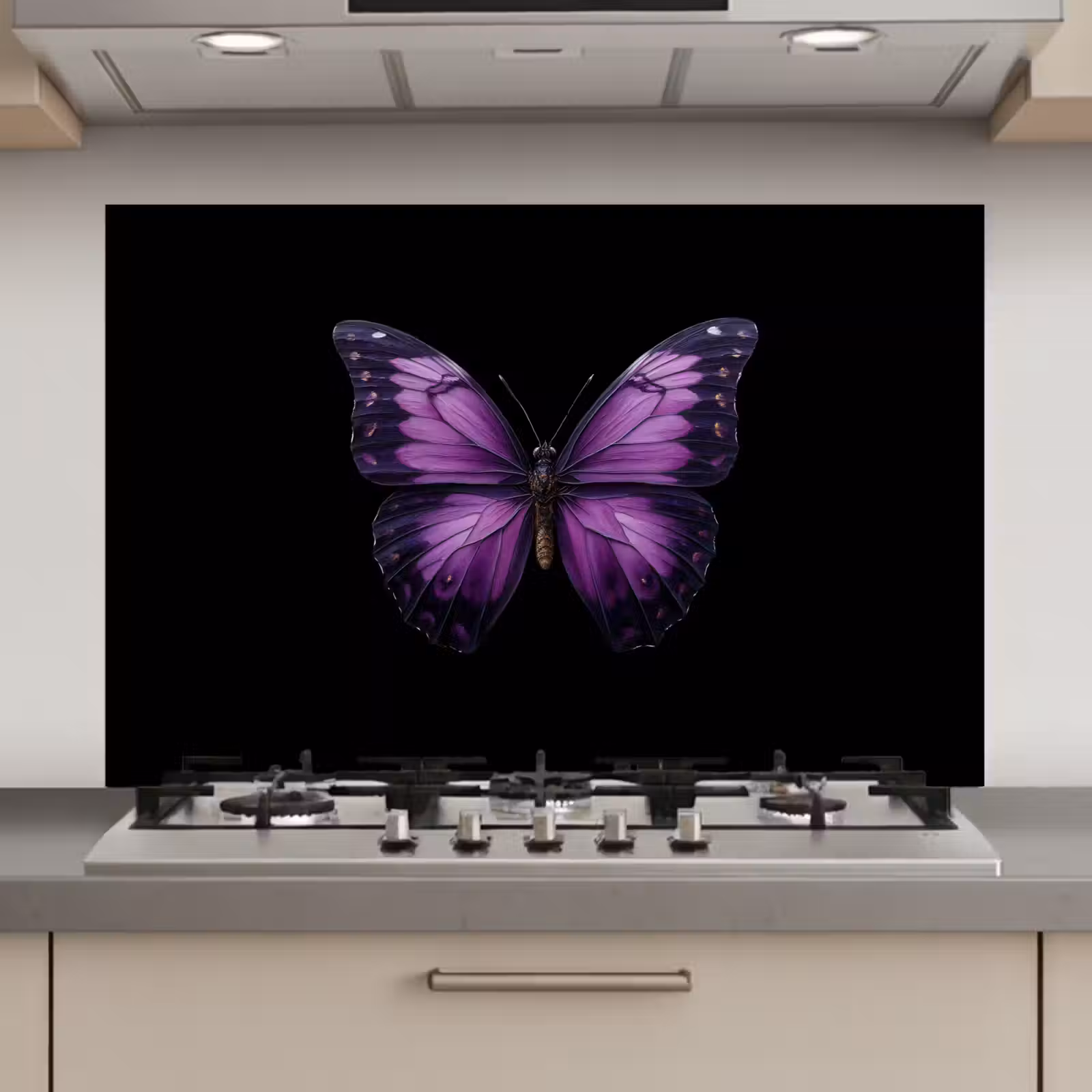 Spatscherm keuken - Vlinder - Paars - Levendig — 1