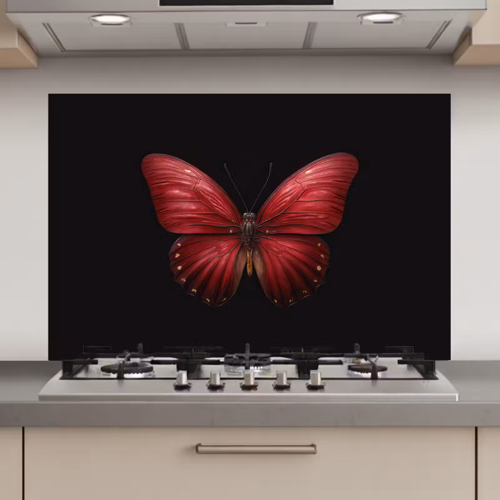 Spatscherm keuken - Vlinder - Rood - Minimalistisch — 1