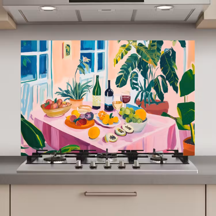 Spatscherm keuken - Tafel - Wijn - Fruit — 1