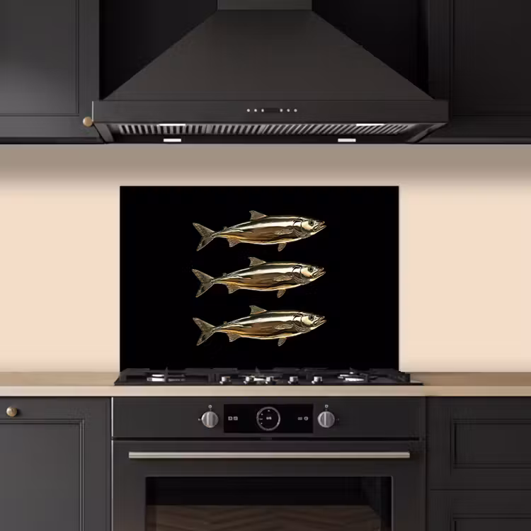 Spatscherm keuken - Vissen - Goud - Zwart — 2