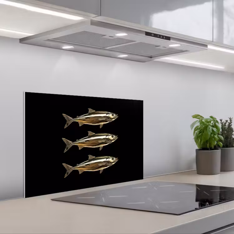Spatscherm keuken - Vissen - Goud - Zwart — 5
