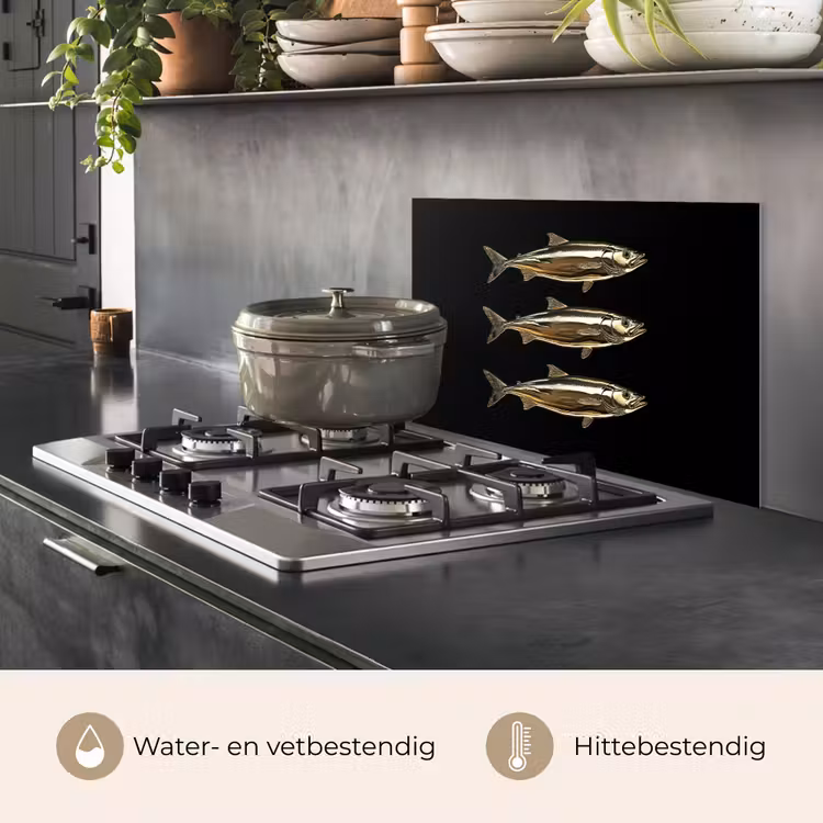 Spatscherm keuken - Vissen - Goud - Zwart — 7