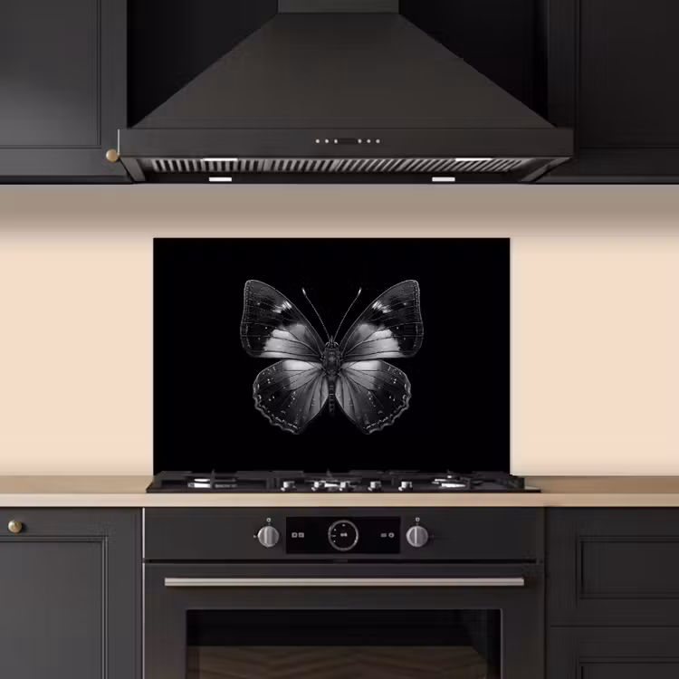 Spatscherm keuken - Vlinder - Grijs - Mysterieus — 2