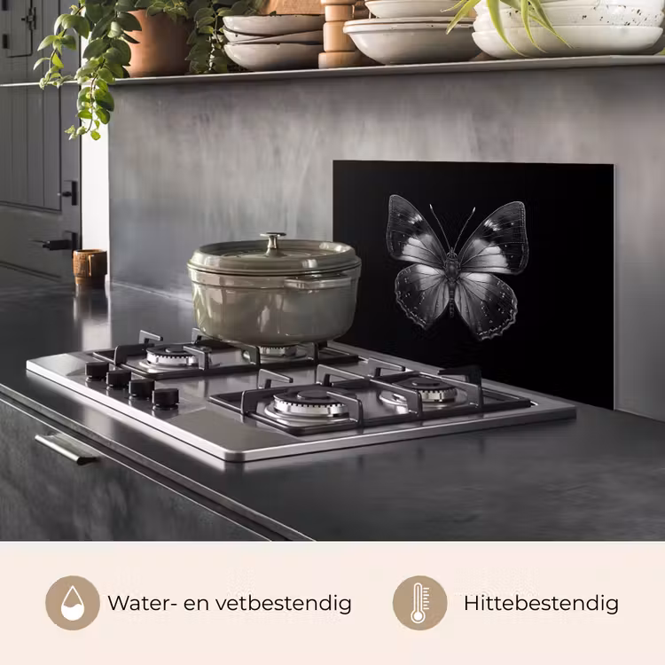 Spatscherm keuken - Vlinder - Grijs - Mysterieus — 7