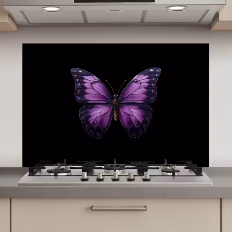 Spatscherm keuken - Vlinder - Paars - Levendig — 1