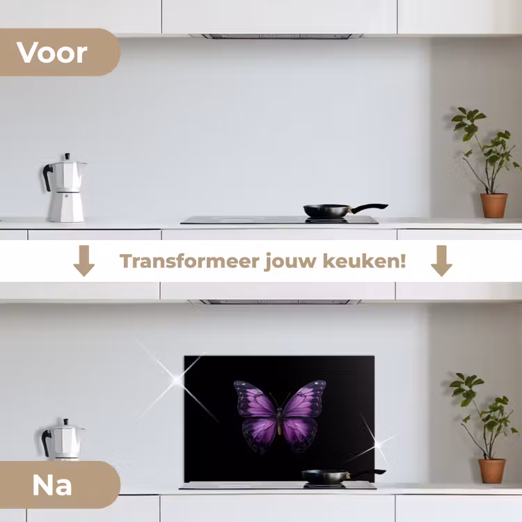 Spatscherm keuken - Vlinder - Paars - Levendig — 3