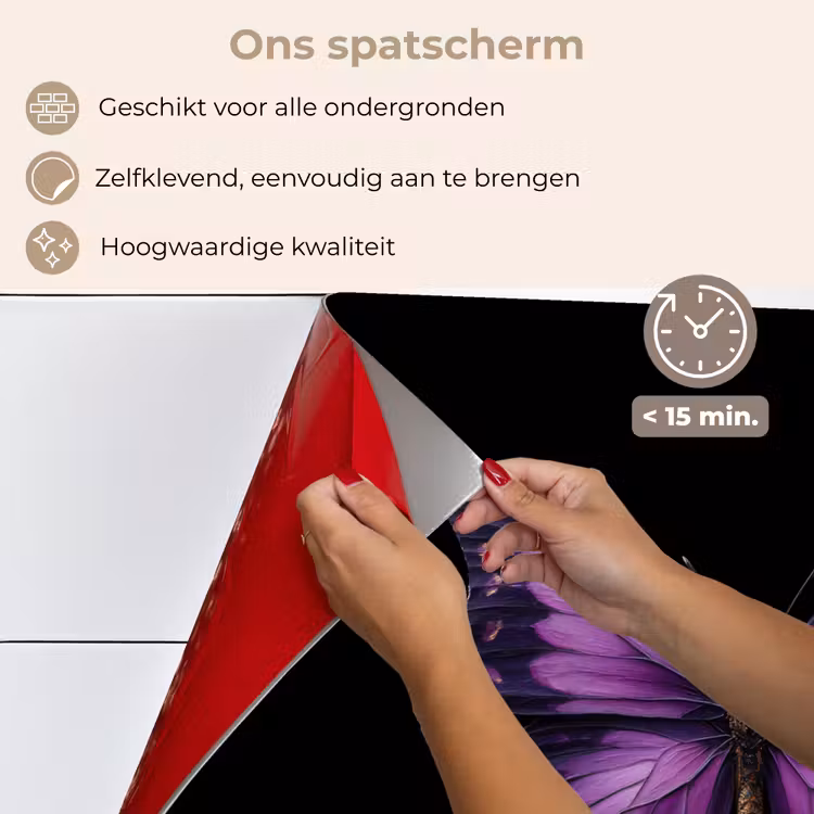 Spatscherm keuken - Vlinder - Paars - Levendig — 4