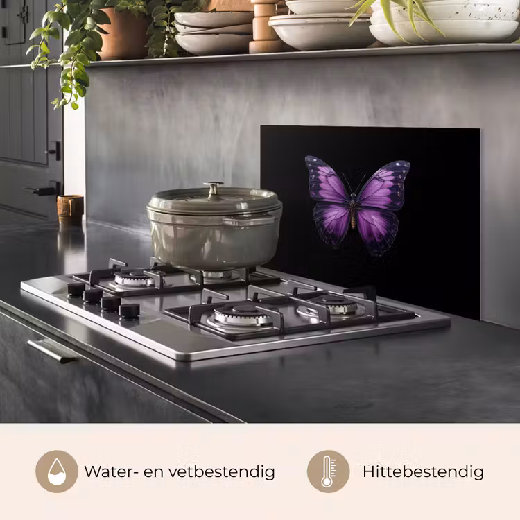 Spatscherm keuken - Vlinder - Paars - Levendig — 7