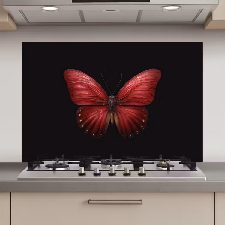 Spatscherm keuken - Vlinder - Rood - Minimalistisch — 1