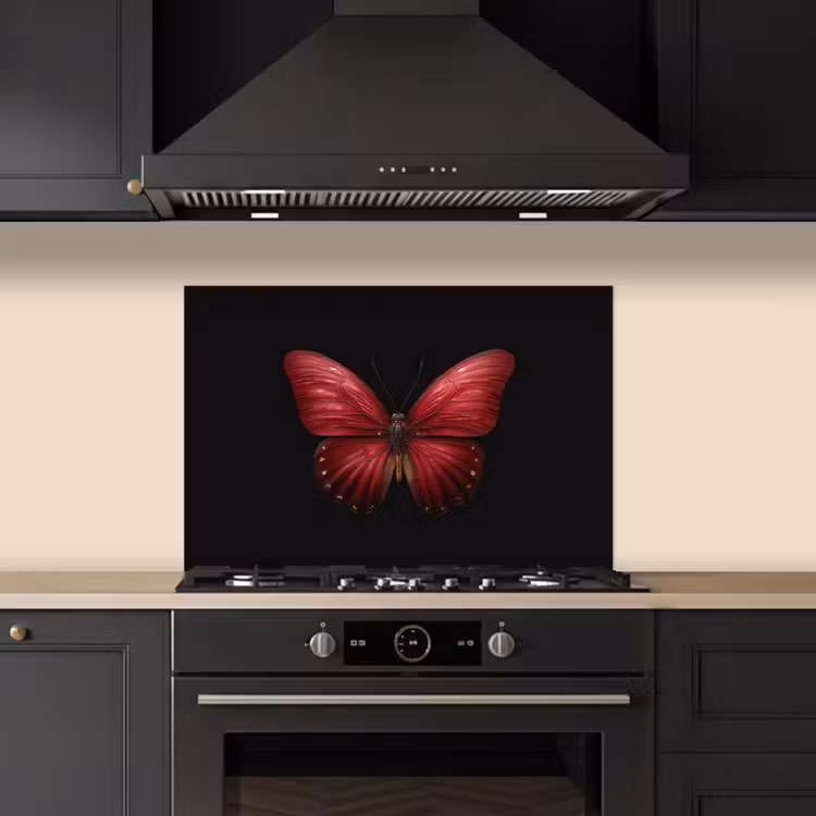 Spatscherm keuken - Vlinder - Rood - Minimalistisch — 2